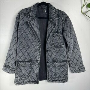YFB Young Fabulous &Broke quilted denim jacket black walker coat women XS cargo